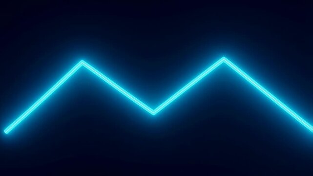 Glowing neon cyan zigzag line pulses against a dark background. Bright glowing line animation creates a dynamic digital display effect for graphic overlays and backgrounds.