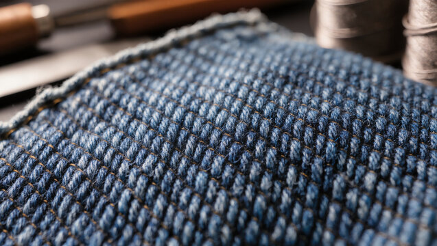 Denim Twill Weave Thread Macro Texture Macro Close-Up, Natural Material Background Pattern
