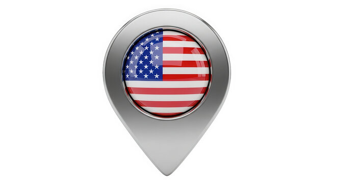 Usa map pin icon with american flag design isolated on transparent background