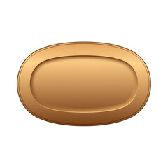 Obraz premium Une plaque ovale en métal doré avec un design élégant et une surface lisse, parfaite pour des étiquettes personnalisées, des logos ou des éléments de design graphique isolés sur fond blanc.