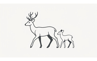 Black and white sketch of a mother giraffe and calf. © alvi rudi kurniawan