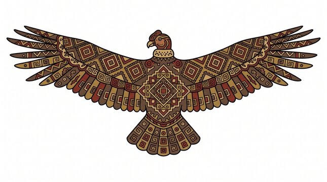 Stylized Andean Condor Illustration with Traditional Geometric Patterns Isolated on White Background