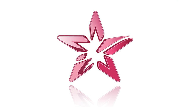 A digitally rendered pink star logo with a modern, abstract design, casting a subtle reflection below