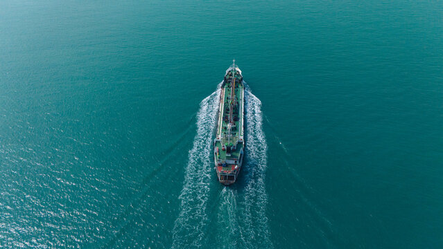 Aerial view from a container drone. Container ships in export-import and logistics business Transporting goods to large ports Worldwide shipping and logistics business International business abroad