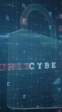 Animation of digital interface with security padlock over dark background