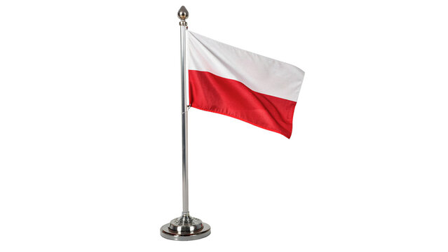 A small desk flag of Poland on metallic stand isolated on transparent background.
