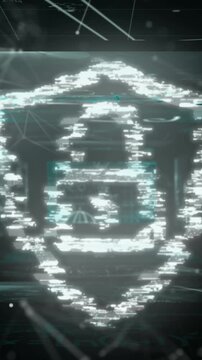 Animation of molecules over blinking security padlock and computer circuit board