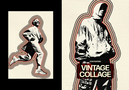 Vertical Vintage Collage Effect For Poster And Print Design