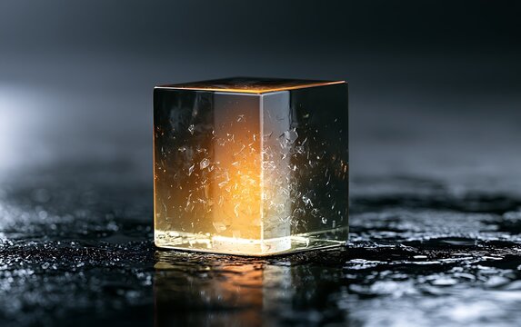 Abstract glass prism with amber light refraction, psychological ptsd and trauma awareness concept