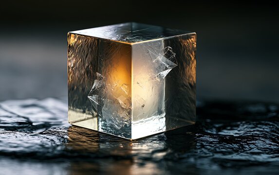 Abstract glass prism with amber light refraction, psychological ptsd and trauma awareness concept