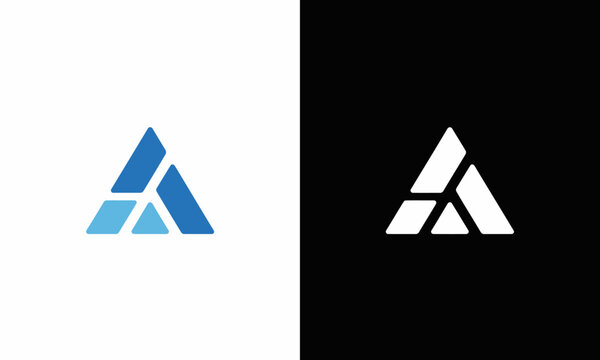 Minimalist geometric blue and white triangles on split black and white background 1