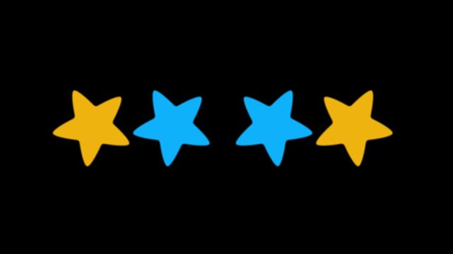 Animated four star rating icon with elegant blue and gold stars on green background, customer feedback and product review concept, business satisfaction symbol, seamless 4K animation
