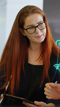 Network of connections and data processing animation over business people in office