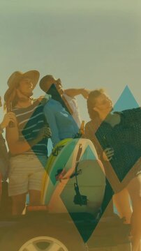 Group of friends over saint vincent and grenadines flag animation