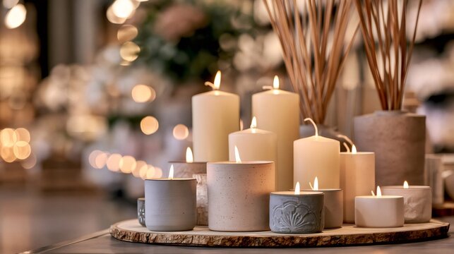 Group of glowing candles creating a cozy atmosphere