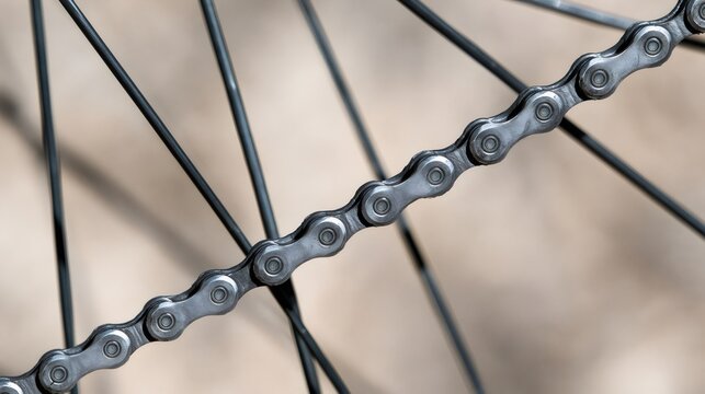Bicycle chain links connecting wheel spokes detail