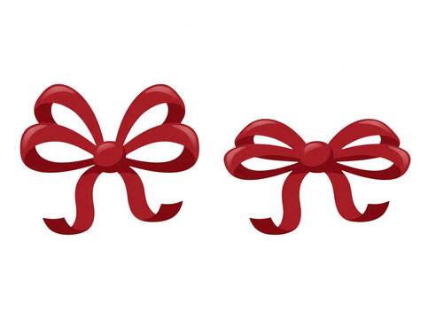 Deux illustrations vectorielles de n&oelig;uds de ruban rouge brillant isol&eacute;s sur fond blanc, parfaits pour les d&eacute;corations de cadeaux de No&euml;l et d'anniversaire.