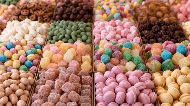 Colorful candies and sweets displaying variety and abundance