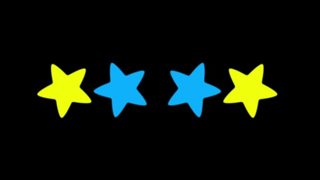 Four star rating animation with blue and gold stars on green background, customer review and satisfaction concept, premium product quality feedback icon, seamless 4K motion graphic