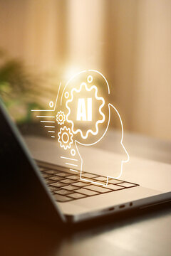 E learning with artificial intelligence support in a modern office setting using a laptop