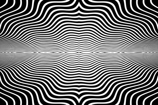 Abstract Symmetrical Wavy Lines Halftone Pattern. Black and White Textured Background. 
