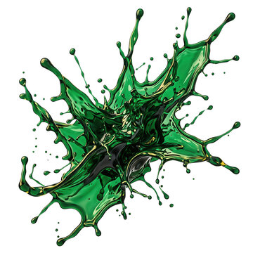 &Eacute;claboussure dynamique de liquide vert vif cr&eacute;ant une forme abstraite et &eacute;nergique sur un fond blanc pur, id&eacute;ale pour des concepts de fra&icirc;cheur et de mouvement.
