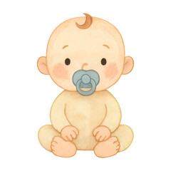 Fototapeta premium PNG Adorable baby with pacifier illustration.