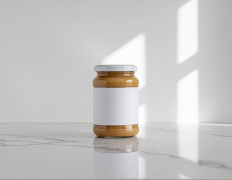 Peanut butter jar mockup template with blank label and window shadow