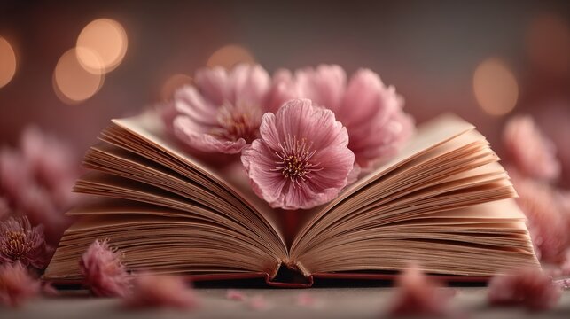 Book with a flower on top of it love background plant background