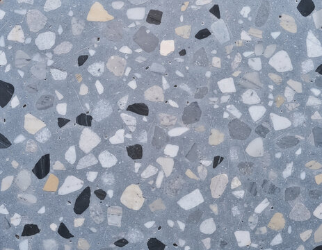 Blue gray terrazzo texture background template with large aggregate chips