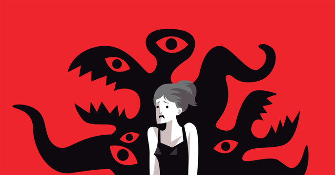 woman with schizophrenia and a monstrous shadow