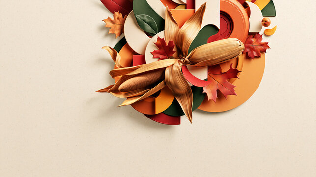 Autumn Harvest Concept with Paper Art and Dried Corn