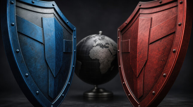 Security shield red shield blue shield globe protection