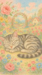 Fototapeta premium Dreamy kitten in floral paradise