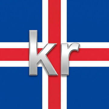 Iceland Flag with Currency Symbol.
