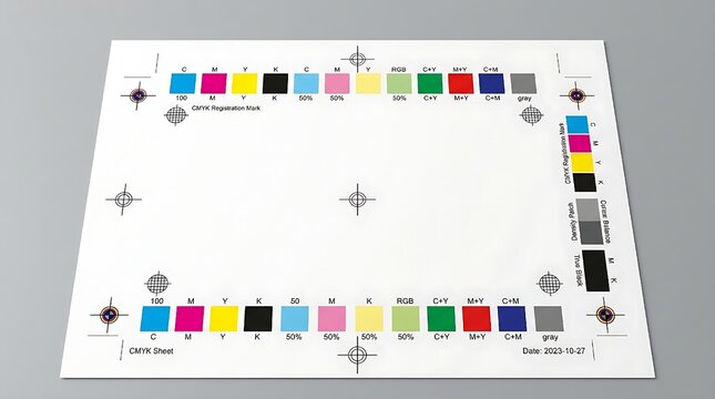 Professional CMYK Print and Registration Marks for Color Calibration and Prepress Offset Printing Quality Control
