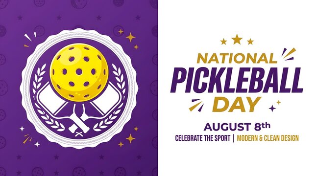 National pickleball day celebration badge with ball and paddles vector graphic