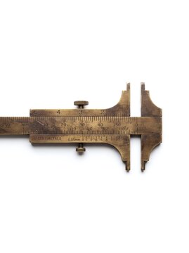 Vintage brass vernier caliper measuring tool with weathered patina