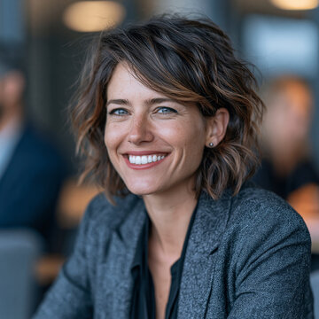 Confident businesswoman smiling while looking at the camera in an office