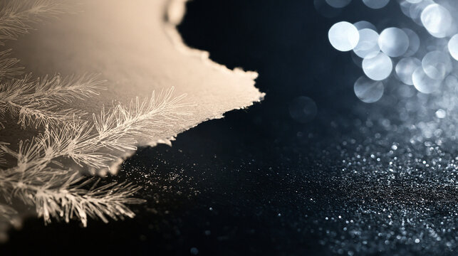 Winter Frost Crystals Texture with Glitter Bokeh Background