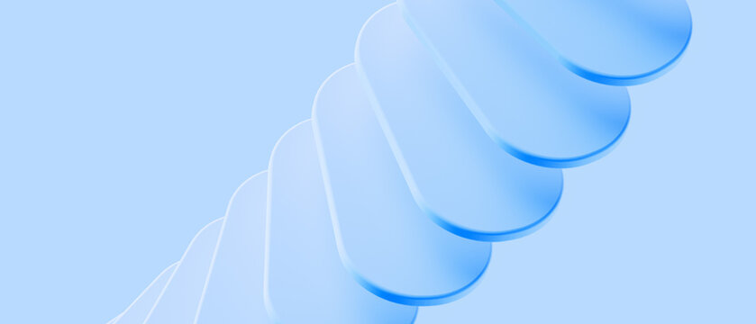 Minimal blue 3d rendering abstract banner with ascending geometric steps for modern tech or medical website header, corporate presentation, and business growth concept.