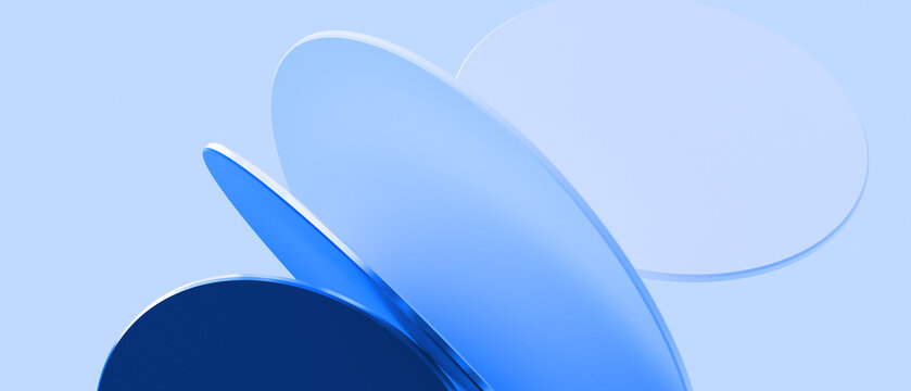 Soft overlapping blue translucent circle layers 3d rendering geometric abstract minimal medical or tech background.