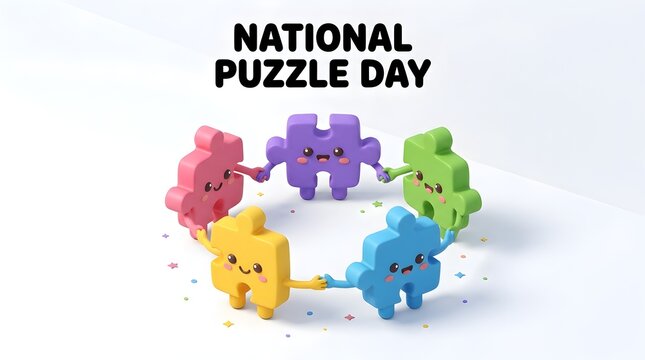 Colorful puzzle pieces holding hands forming a circle with text above