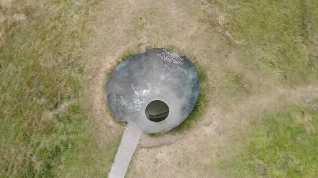 The Atom Panopticon, Wycoller, Pendle, Lancashire, UK. Top Down View With Slow Rising Spiral Showing Path To Structure.