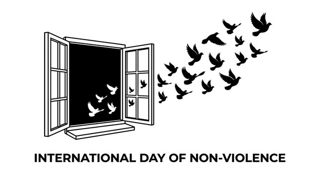 International day of non-violence illustration with flying doves escaping