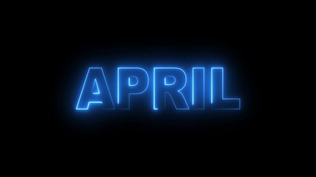 Neon sign spelling APRIL in blue and orange glowing text on a black background modern typography for event promotion