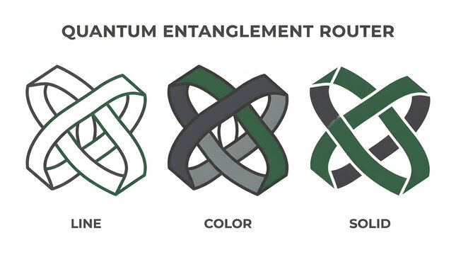 Quantum entanglement router symbol showing various line color and solid styles