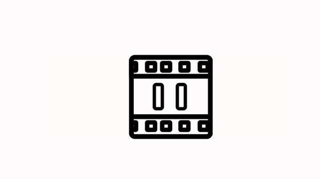 Play and pause film strip animated icon for motion picture, movie, cinema, broadcast, entertainment, video, media technology, cinematography, streaming.