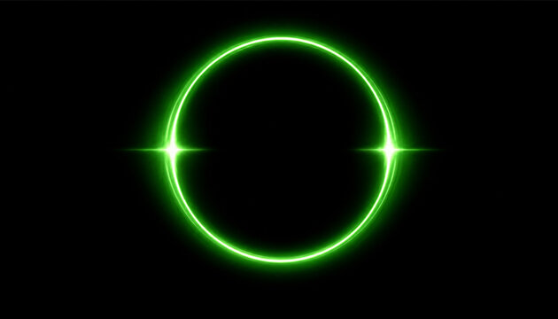 Green glowing ring PNG overlay with radiant light and symmetrical sparkle highlights