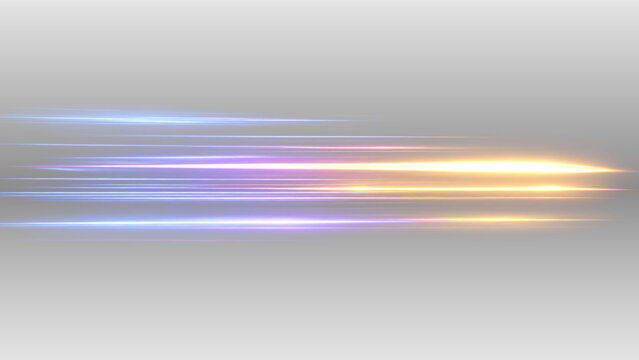 Golden anamorphic flare PNG transparent overlay with blue purple horizontal light streaks, on transparent background